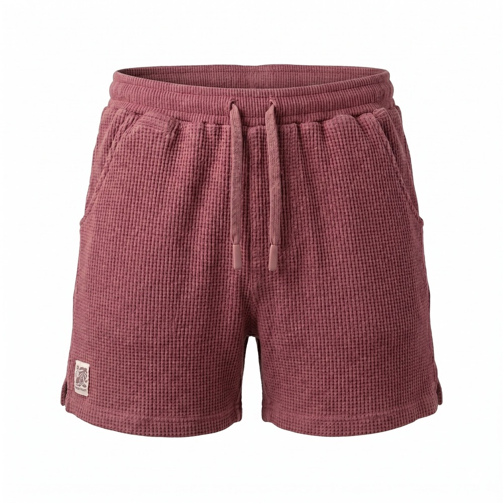 Bearded Goat Waffle Knit Shorts M Mauve Pink‎ Cotton Drawstring Lounge Pocket